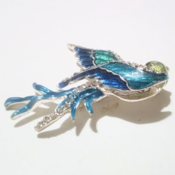 Vintage Napier Blue Enamel and Rhinestone Silver Tone Blue Bird Brooch - Picture 2 of 5